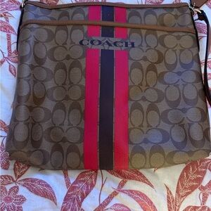Coach Signature Brown and Red Stripe Bag